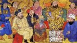 Seated to the right of the chessboard, Persian court adviser Buzurgmihr beats a dejected Indian envoy at chess while the Shah looks on. This 14th-century illustration depicts a chess match first recorded three centuries earlier by Persian poet Abu’l-Qasim Firdawsi (Hakim Abu'l-Qasim Firdawsi Tusi), the author of the ‘Shahnameh’, the national epic of the Persian people.